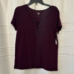 Burgundy front lace tee